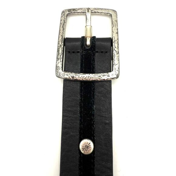 Vintage Ann Taylor Black Leather Belt M Velvet Trim Studs Distressed Buckle Y2K - Picture 5 of 8